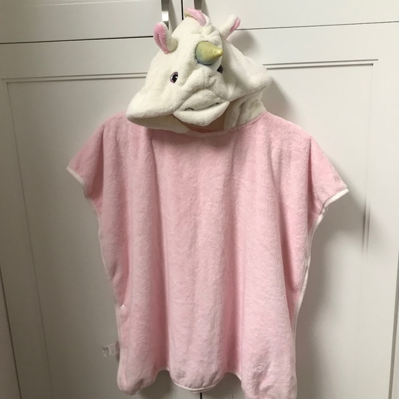 Unicorn Towel Hoodie Robe Pink with White Unicorn Head Pinnkku Size 3 / 4 NWOT - Picture 4 of 7
